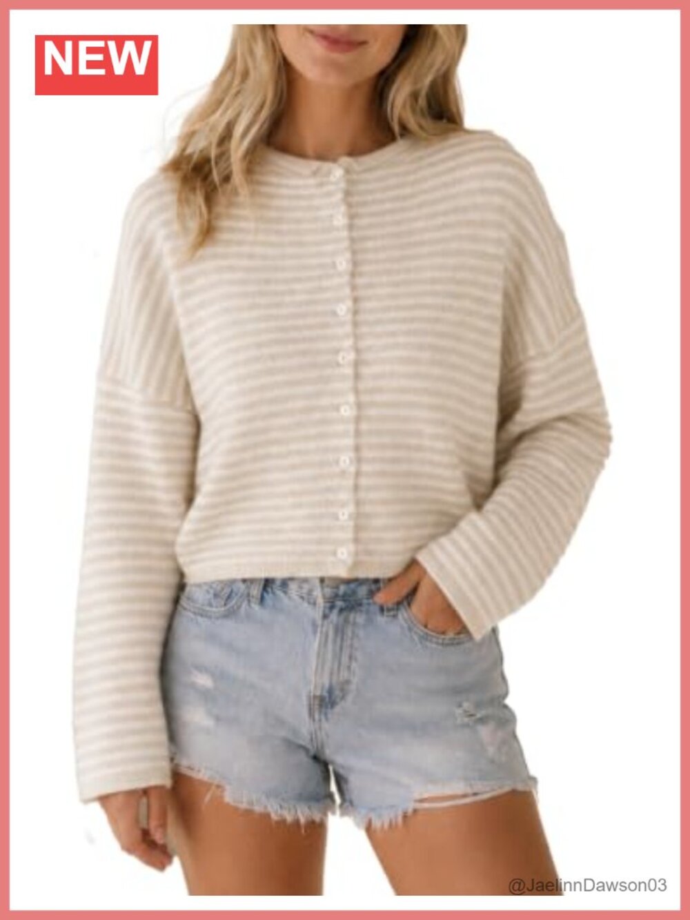 Striped Knit Cardigan Roll Neck Button Up Sweater